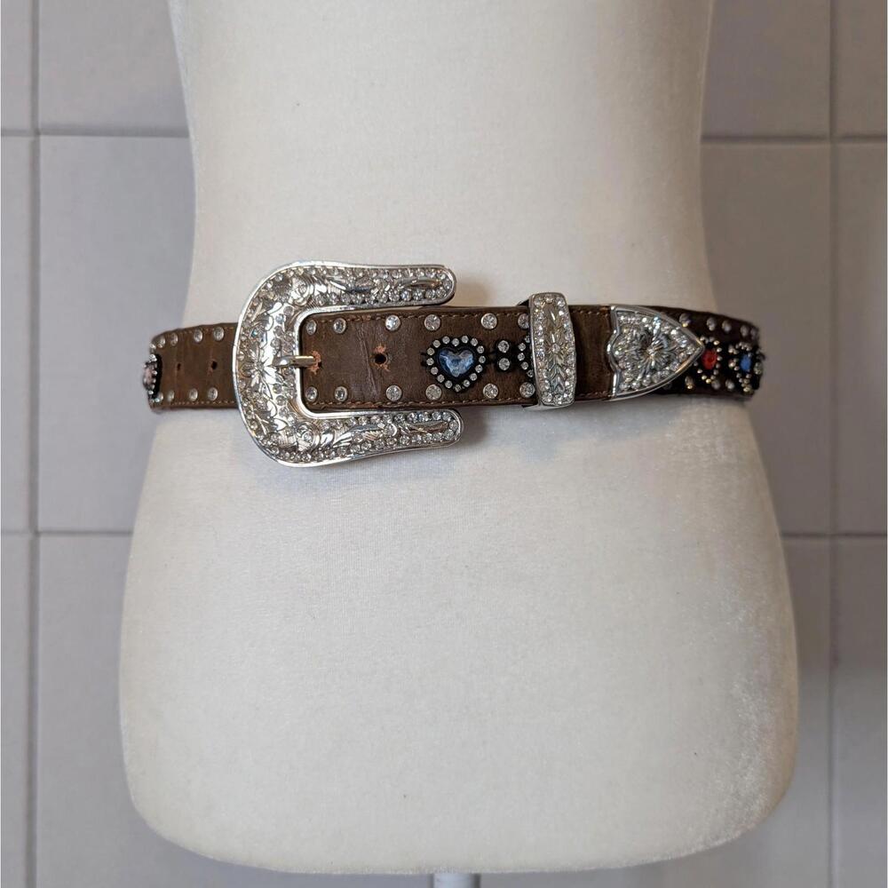 Vintage 90s y2k western rhinestone hearts bling belt 26" - 30"